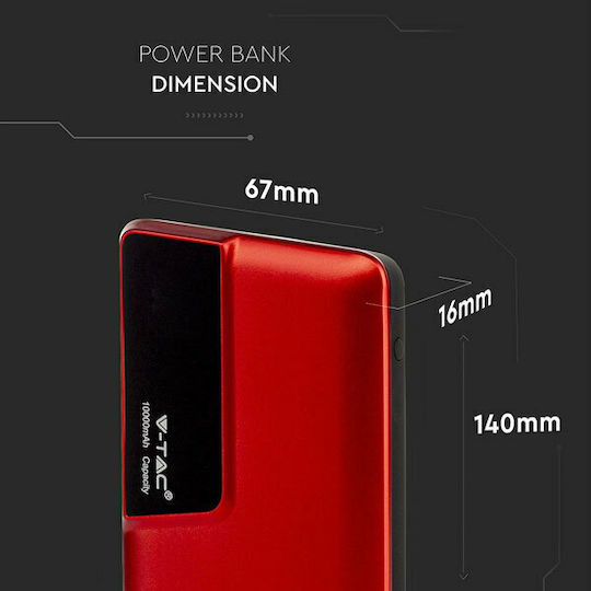 V-TAC VT-3511 Power Bank 10000mAh с USB-A порт Червен