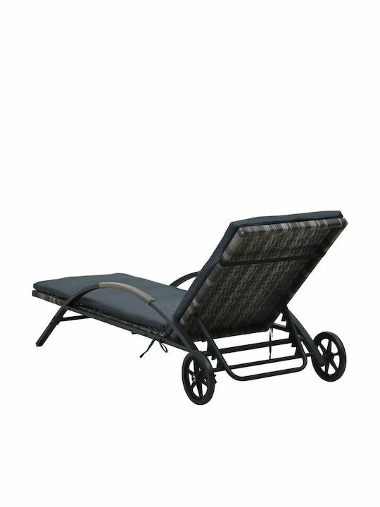 Deckchair Rattan with Cushion & Wheels Gray with Table 2pcs 200x65x39cm.