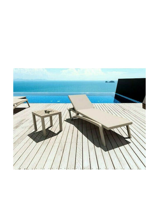 Deckchair Plastic Pacific with Textilene Fabric & Wheels Beige 193x68x35cm.