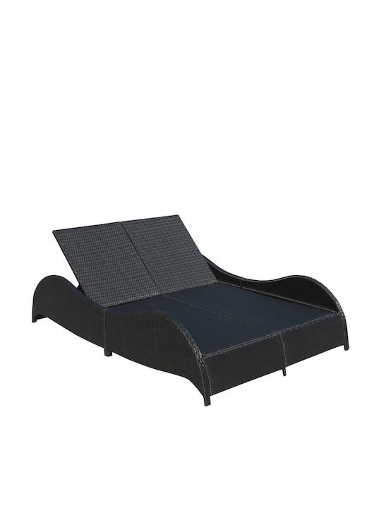 Sunbed Double Rattan with Cushion Black 200x132x45cm.