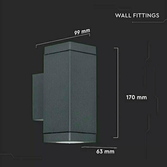 V-TAC Стенно Външно Спот Осветление GU10 IP44 Двоен лъч 6.3x17x17εκ.