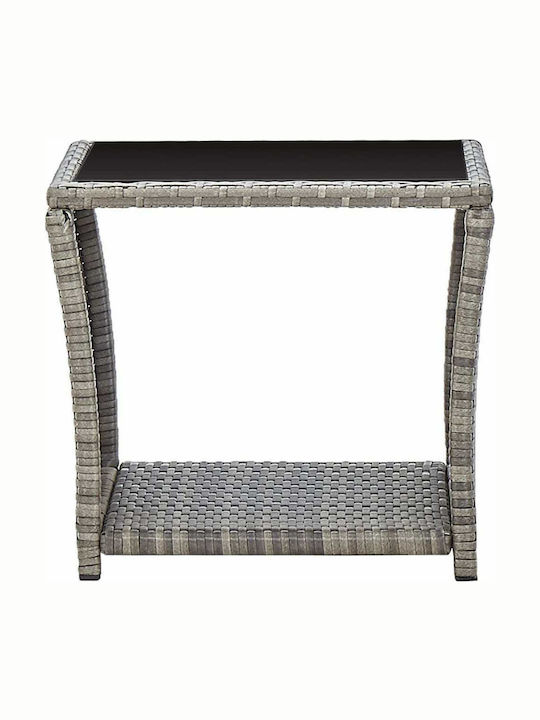 Sitting Room Outdoor Free Standing Table with Glass Surface and Rattan Frame Gray 45x45x40cm