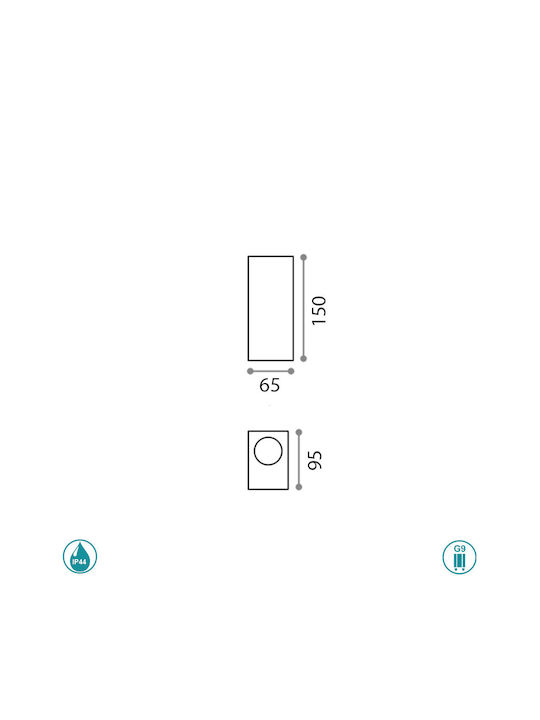 Ideal Lux Up-Down AP2 Wall-Mounted Outdoor Spot G9 IP44 Double Beam 6.5x9.5x15εκ.