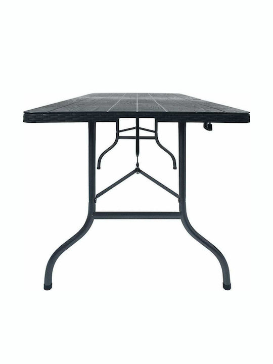 Outdoor Dinner Foldable Table with Plastic Surface and Metal Frame Black 180x75x72cm