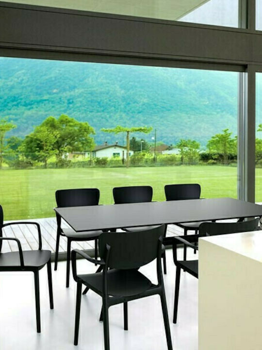Air Outdoor Dinner Free Standing Table with Wood Surface and Polypropylene Frame Black 180x90x74cm