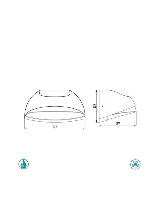 Sun Light Επιτοίχια Εξωτερική Πλαφονιέρα GX53 IP54 24.2x12.9εκ.
