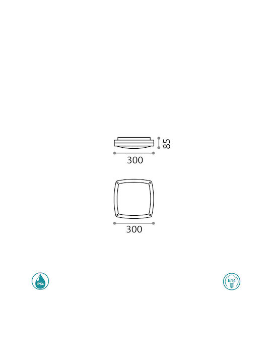 Ideal Lux Cometa Wall-Mounted Outdoor Ceiling Light E14 IP54 30x30x8.5εκ.