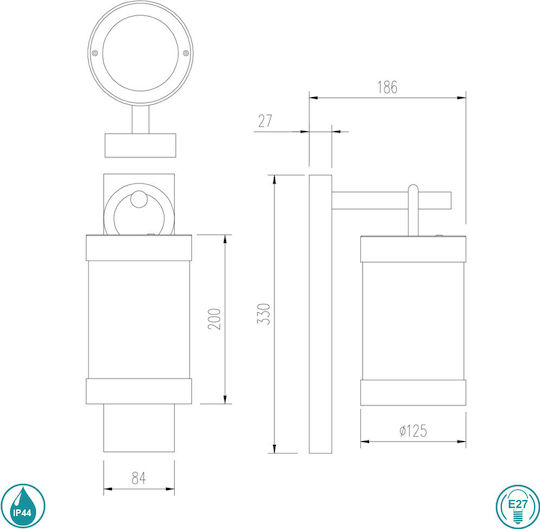 Trio Lighting Sambesi Επιτοίχιο Εξωτερικό Φαναράκι E27 IP44 12x33εκ.