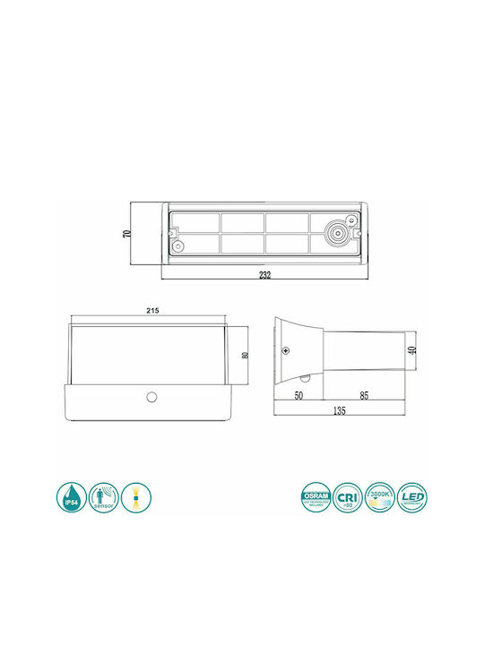 Trio Lighting Cuando Wall-Mounted Outdoor Ceiling Light LED IP54 11W with Warm White Light Double Beam 23x7εκ.