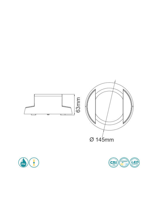 Sun Light Стенен Външен Плафон LED IP44 1W с Топло бяло Светлина Двоен лъч 14x6εκ.