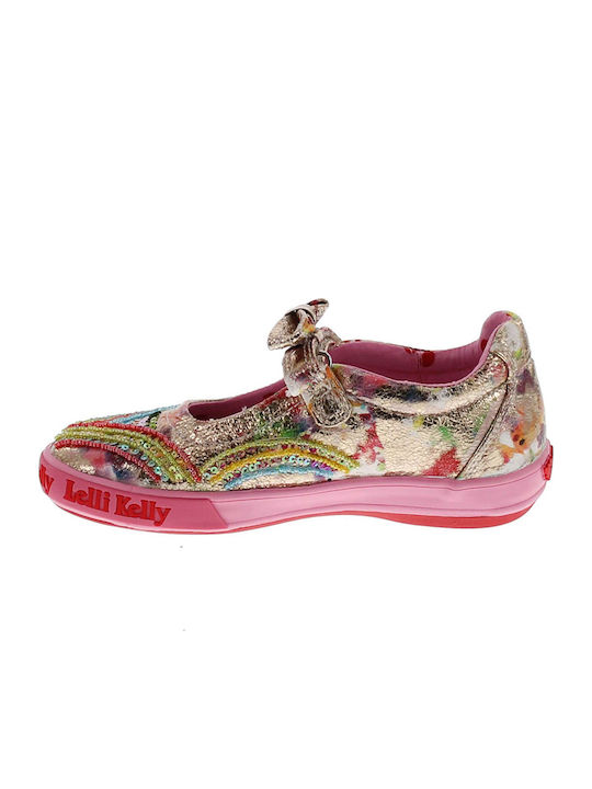 Kids Leather Ballerinas with Hoop & Loop Closure Multicolour