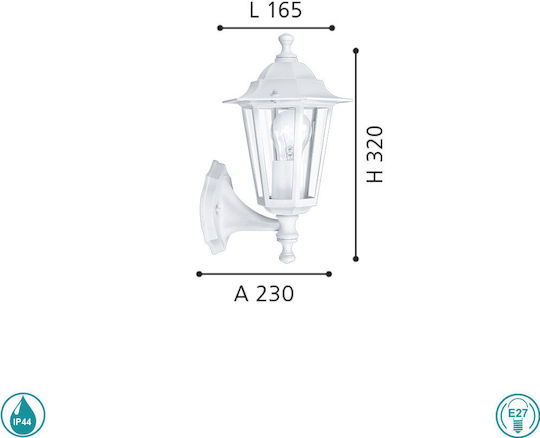 Eglo Laterna Επιτοίχιο Εξωτερικό Φαναράκι E27 IP44 16.5x23x32εκ.