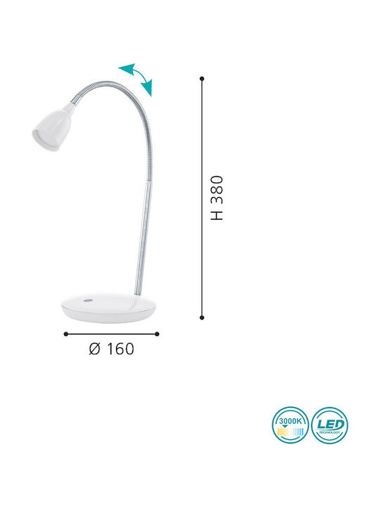 Eglo Durengo LED Office Lamp with Flexible Arm in White Color