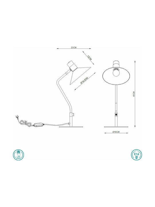 Lucide Lightning Vintage Industrial Lucide Pepijn Office Lamp for Socket E14 in Black Color