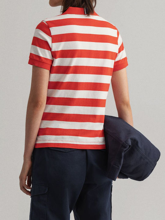 Gant Women's Polo Shirt Short Sleeve Striped Red