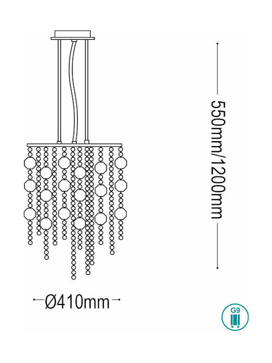 Ideal Lux Chandelier with Crystals 8xG9 Transparent 41cm 044774