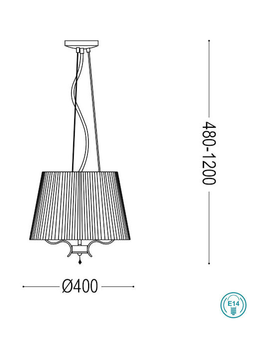 Ideal Lux Πολυέλαιος 3xE14 Ø40cm με Καπέλα Λευκός 059235
