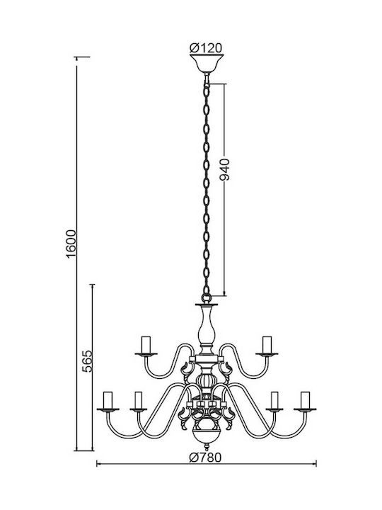 Aca Chandelier Candlestick 12xE14 White DLA120012P