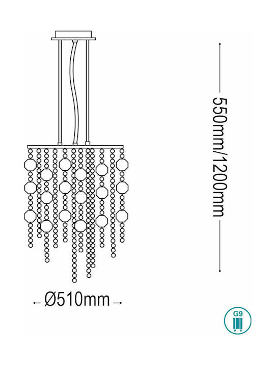 Ideal Lux Chandelier with Crystals 10xG9 Transparent 51cm 044767