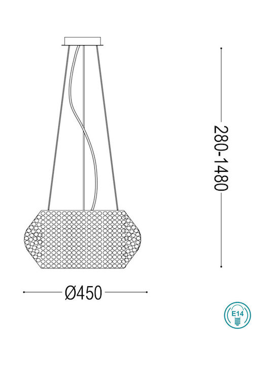 Ideal Lux Pasha Chandelier 6xE14 Ø45cm with Crystals Transparent 082158