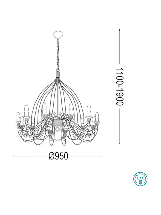Ideal Lux Chandelier Ø95cm with Candlesticks White