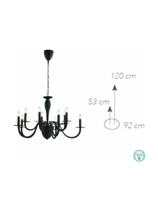 Fan Europe Armstrong Candelabru 10xE14 Ø92cm cu Lumânări Negru I-ARMSTRONG/10 NER