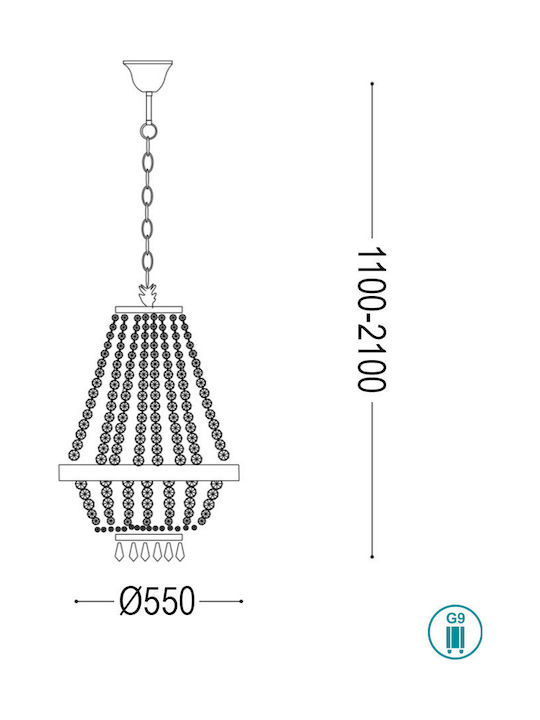 Ideal Lux Caesar SP12 Полилей 12xG9 Ø55см с Кристали Златист 114743