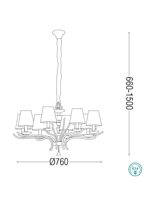 Ideal Lux Pegaso Sp8 Chandelier Lampshade 8xE14 Gold 197739