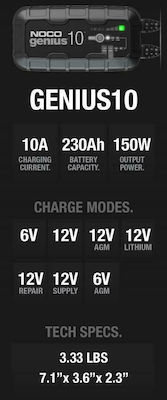 Noco Genius10 Portabil Încărcător Baterie Auto 6/12V