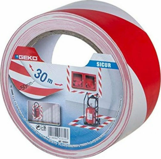 Geko PVC Red-White Αυτοκόλλητη Ταινία Σήμανσης από Πλαστικό σε Κόκκινο Χρώμα