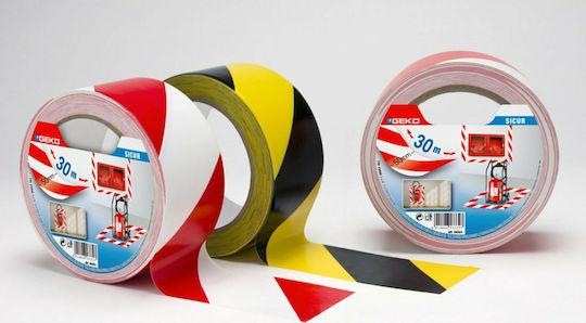 Geko PVC Red-White Αυτοκόλλητη Ταινία Σήμανσης από Πλαστικό σε Κόκκινο Χρώμα