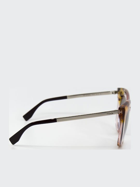 Fendi Fendi Damen Sonnenbrille mit Mehrfarbigem Horn umrandetem Rahmen