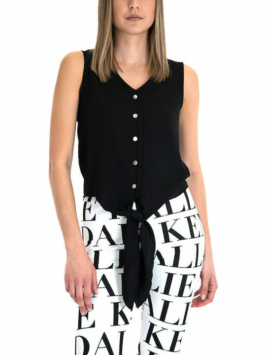 Γυναικείο Καλοκαιρινό Crop Top Αμάνικο με V Λαιμόκοψη Μαύρο