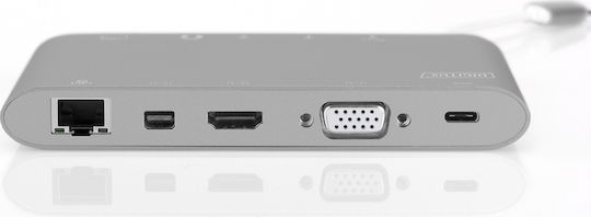 Digitus USB-C Dockingstation für Laptops mit HDMI/DisplayPort 4K PowerDelivery Ethernet und Bildschirmverbindungen 2 Monitore Silber (DA-70875)