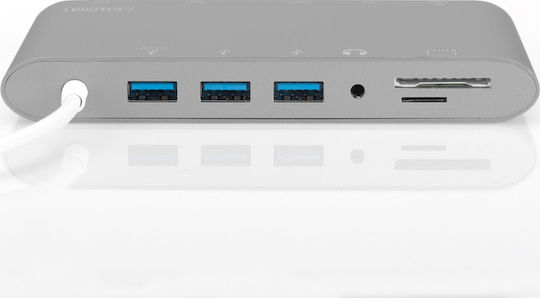 Digitus USB-C Dockingstation für Laptops mit HDMI/DisplayPort 4K PowerDelivery Ethernet und Bildschirmverbindungen 2 Monitore Silber (DA-70875)