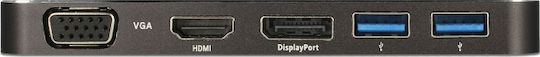 DeLock USB-C Docking Station με HDMI/DisplayPort 4K PD και συνδεση 3 Οθονών Μαύρο (87773)