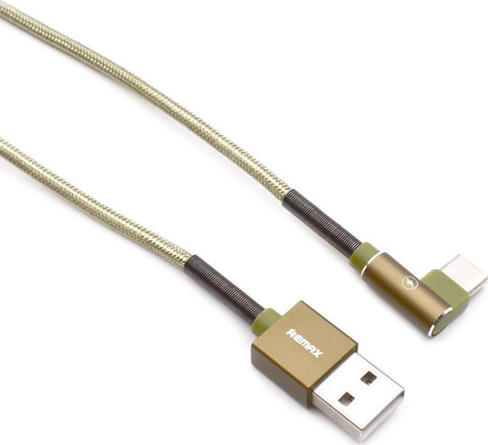 Remax Daten RC-119a Winkel (90°) Geflochtenes USB 2.0 Kabel USB Typ-C männlich - USB-A Grüne 1m