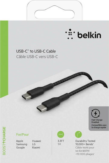 Belkin Braided USB 2.0 Cable USB-C Male - USB-C 60W PD Black 1m CAB004bt1MBK