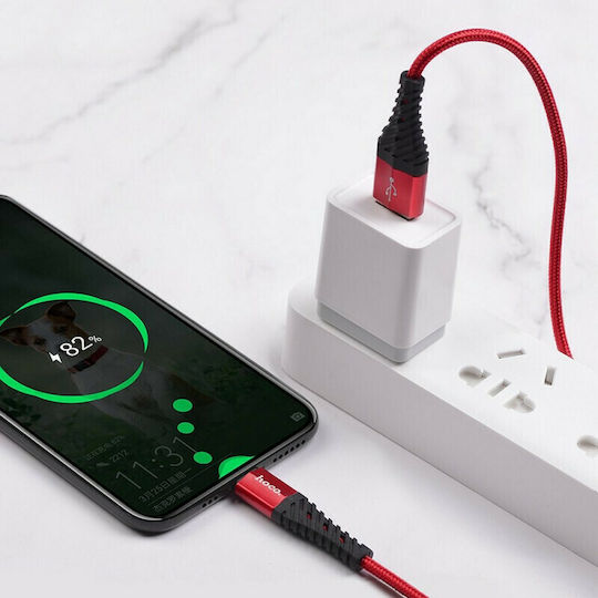 Hoco X38 Braided USB 2.0 Cable USB-C male - USB-A Κόκκινο 1m HOC-X38c-R