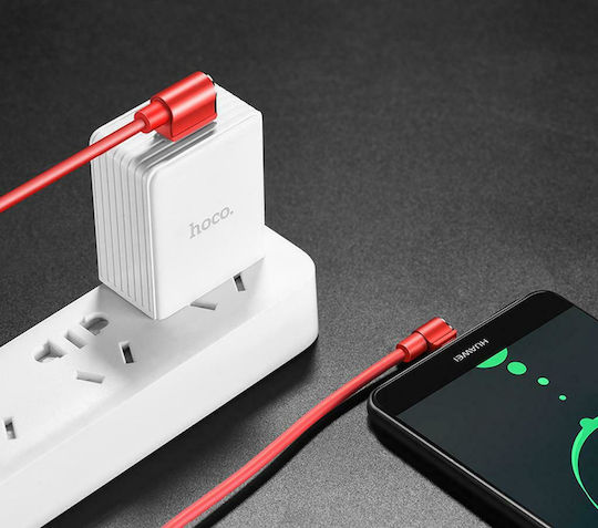 Hoco U37 Lange Roam Winkel (90°) / Regulär USB 2.0 Kabel USB Typ-C männlich - USB-A Rote 1.2m HC-U37-TYPEC-RED