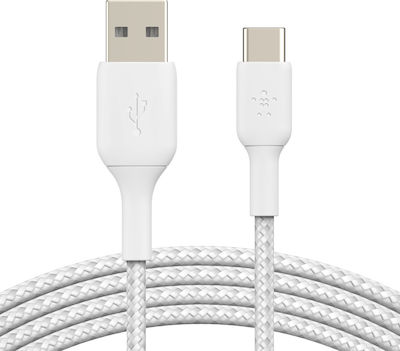 Belkin Плетена USB 2.0 Кабел USB-C мъжки - USB-A мъжки Бял 1м (CAB002BT1MWH)