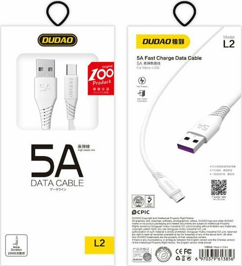 Dudao Cablu USB 2.0 USB-C Masculin - USB-A Alb 1m L4T