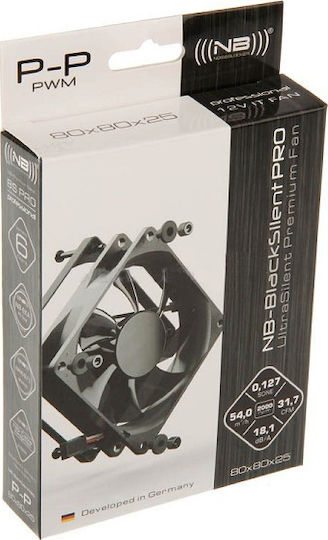 Noiseblocker BlackSilent Pro P-P Case Fan 80mm (2000rpm / 58.85cfm) Without LEDs Lighting and Connection 3-Pin