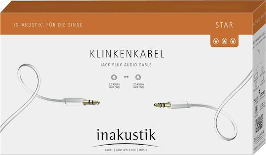 Inakustik Inakustik 3.5mm Jack Cable - 3.5mm Male to 3.5mm Male White Length 1.5m Pieces 5