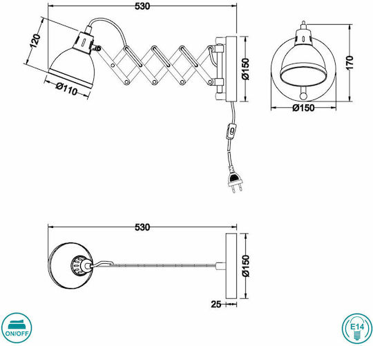 Trio Lighting Scizzor Единично Спот с Цокъл E14 в Бял Цвят