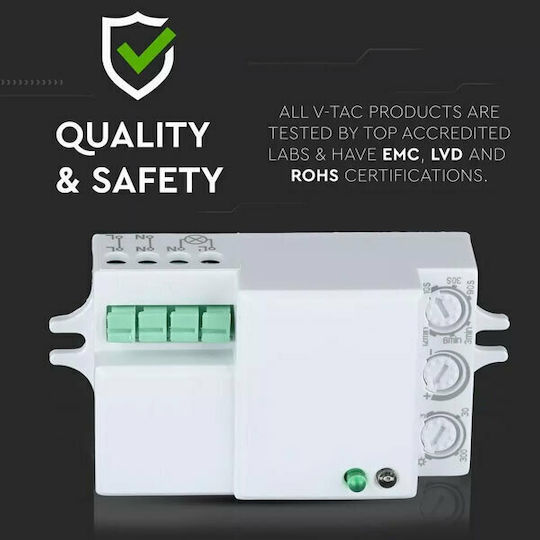 V-TAC VT-8018 Senzor De Mișcare Cu Fir Cu Microunde Unghi De Detectare 360° Rază De Acțiune 8m