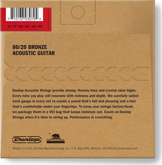 Dunlop Bronze Acoustic Guitar Strings Set 80/20 Bronze Material 13 - 56 Inches Medium