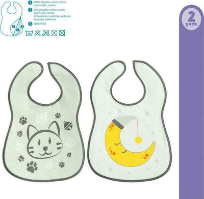 Kiokids Moon & Cat Waterproof Bib Fabric with Hoop & Loop Fastener Multicolored 2pcs