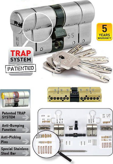 Hugo Locks Κύλινδρος Κλειδαριάς Ασφαλείας 90mm (40-50) με 5 Κλειδιά Ασημί