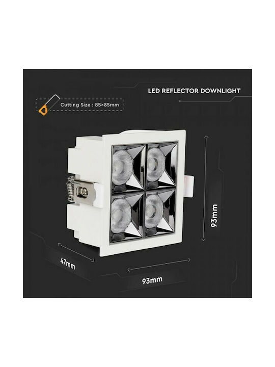V-TAC Square Metallic Recessed Spot with Integrated LED and Natural White Light Samsung SMD 16W White 9.3x9.3cm. 1pcs